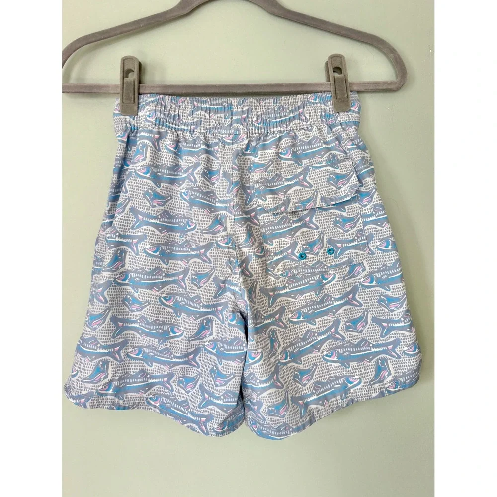 Vineyard Vines Chappy Swim Trunks Bathing Suit Blue Gray Fish Boys'  Small/8-10